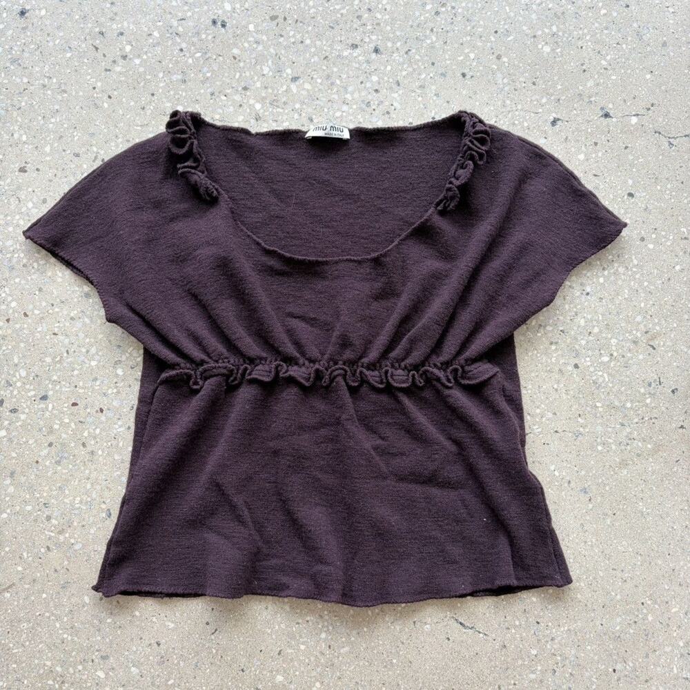 Miu Miu Burgundy Wool/Cashmere Ruffled Knit Top